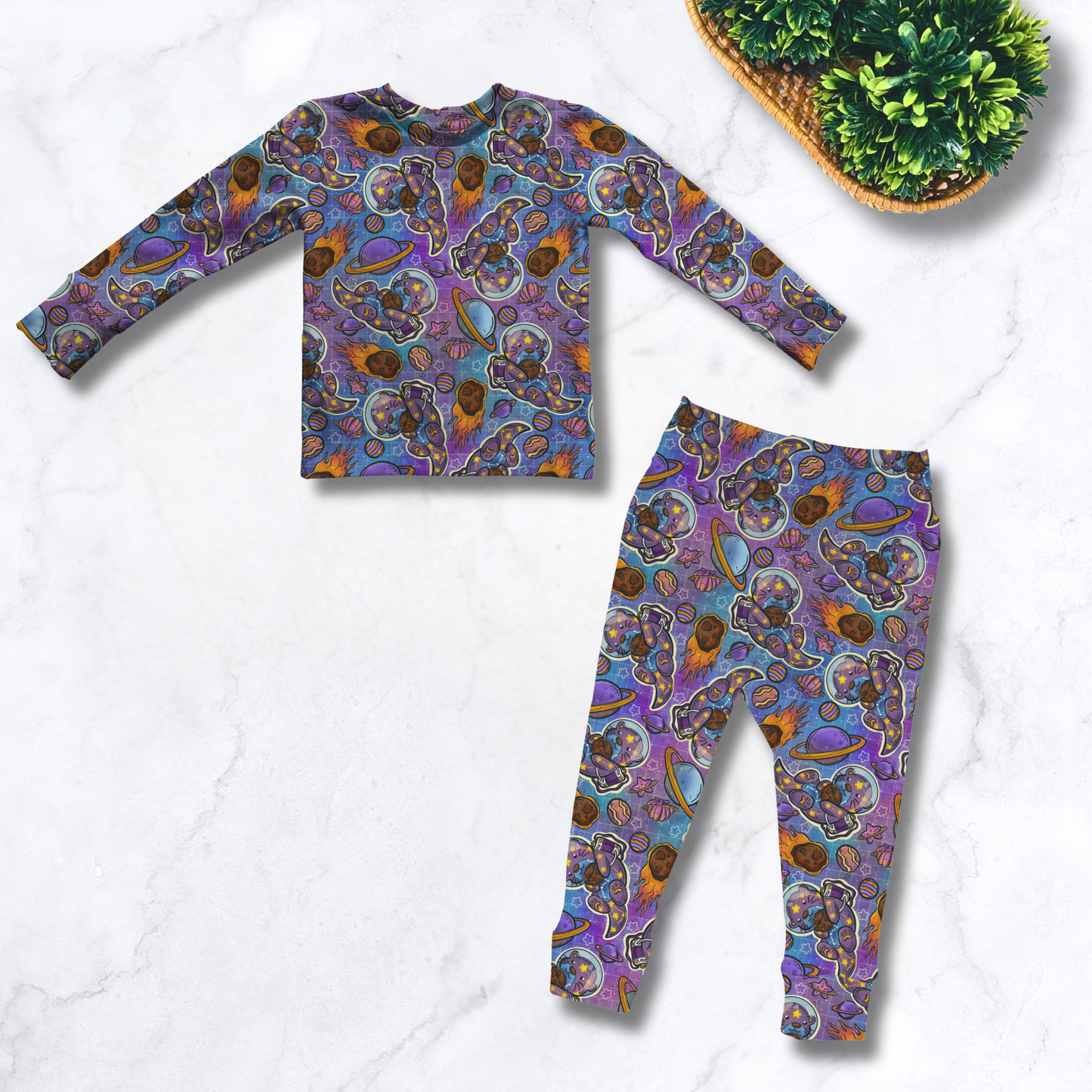 Space Otter Two Piece Sleep Set - Short Sleeve or Long Sleeve
