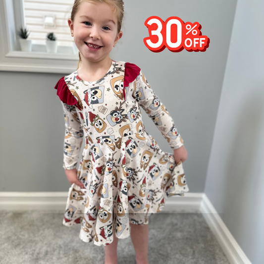 Christmas Cookie Girls Long Sleeve Twirl Dress