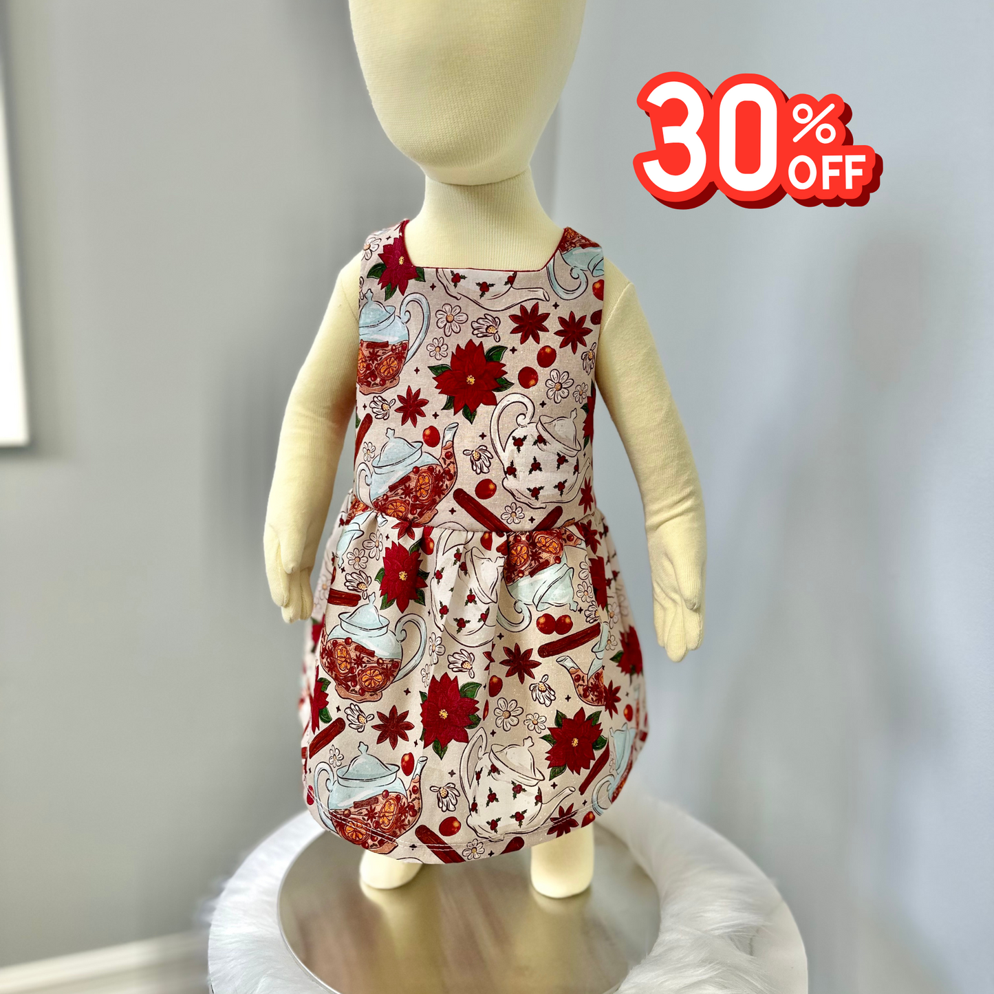 Christmas Tea Time Poinsettia Tie Back Dress