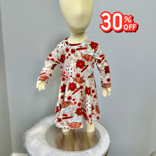 Holiday Tea Time Girls Long Sleeve Twirl Dress