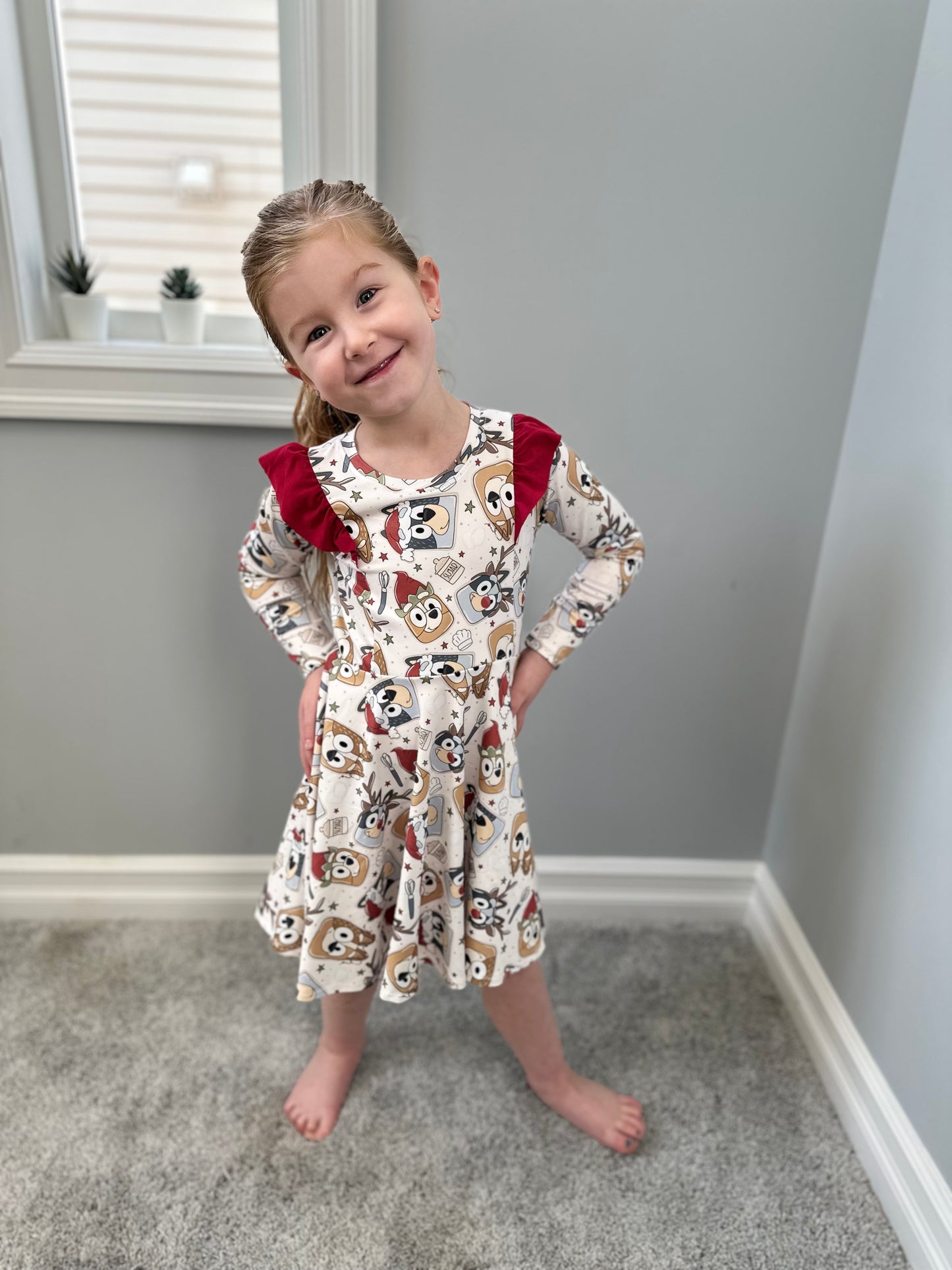 Christmas Cookie Girls Long Sleeve Twirl Dress