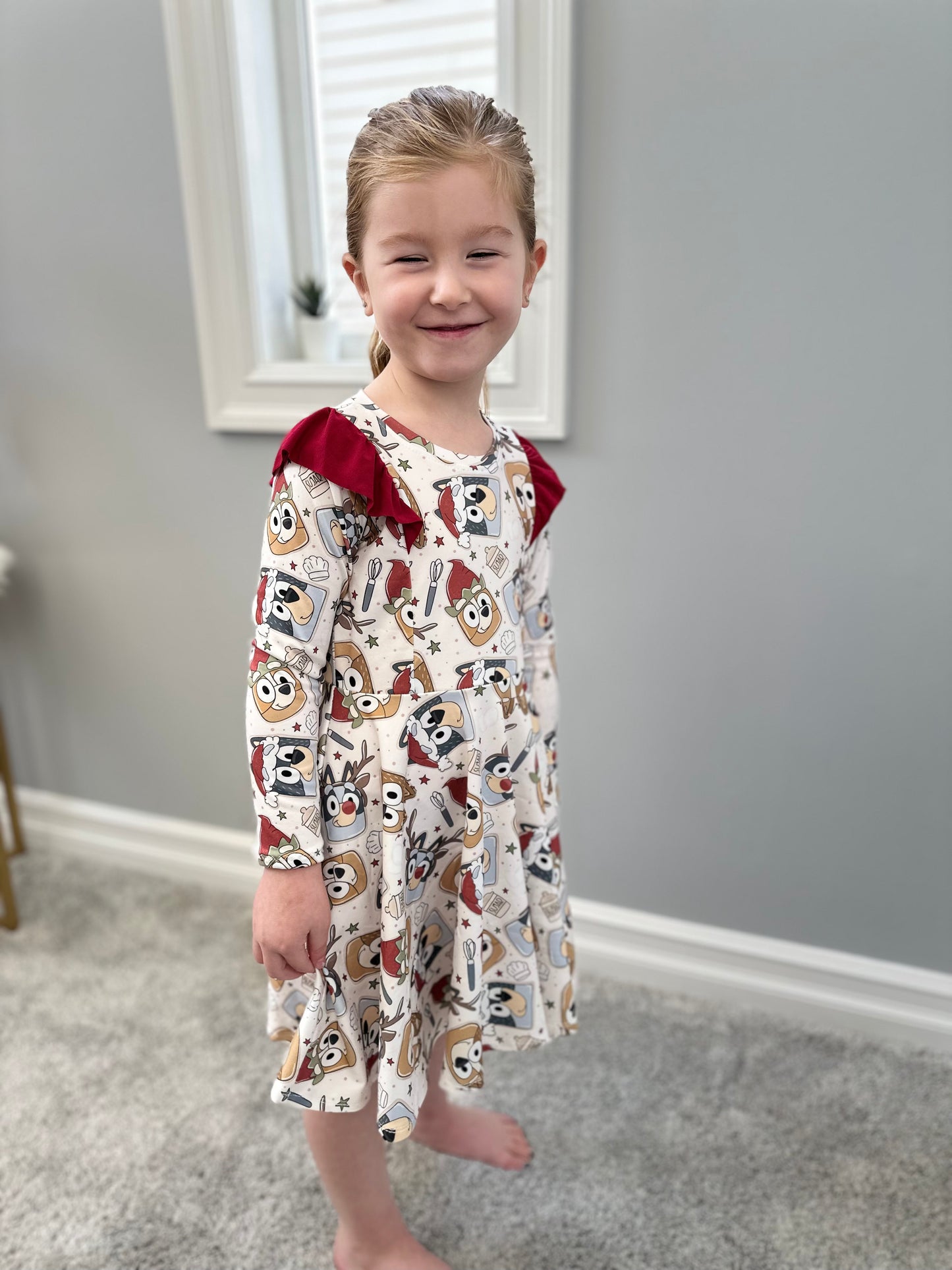 Christmas Cookie Girls Long Sleeve Twirl Dress