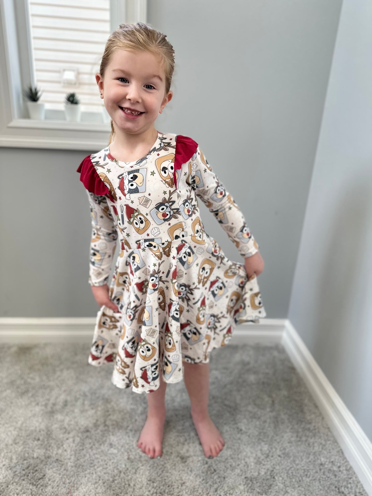 Christmas Cookie Girls Long Sleeve Twirl Dress
