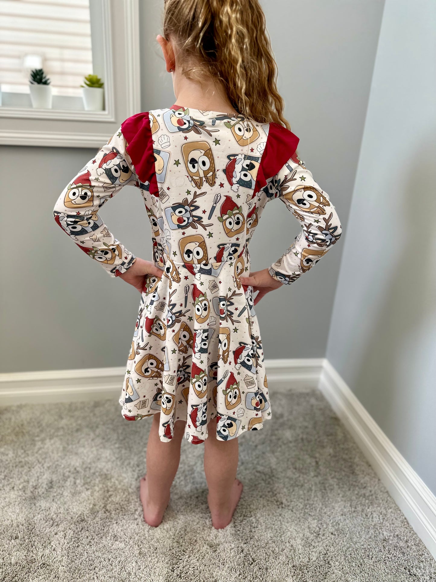 Christmas Cookie Girls Long Sleeve Twirl Dress