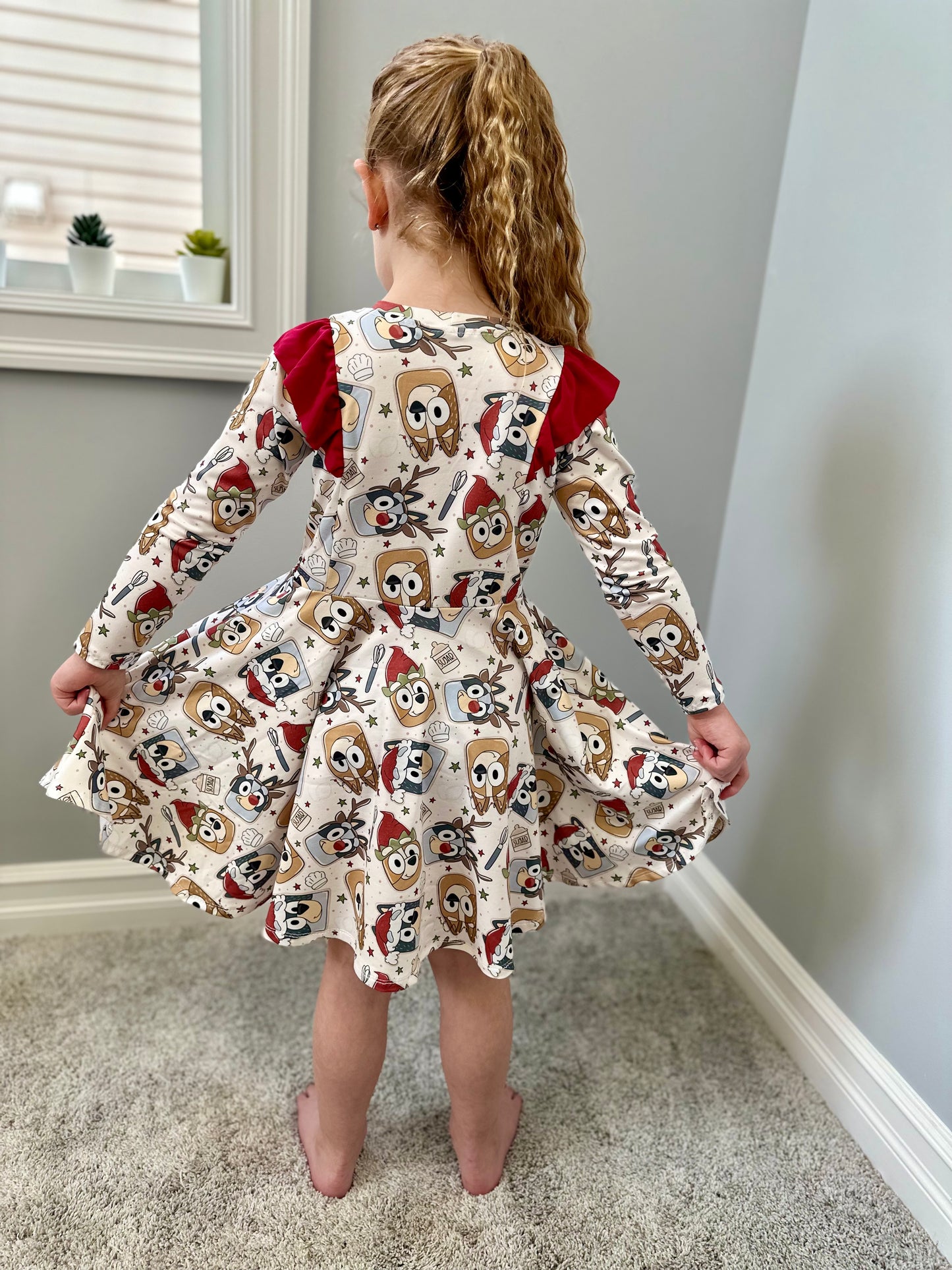 Christmas Cookie Girls Long Sleeve Twirl Dress