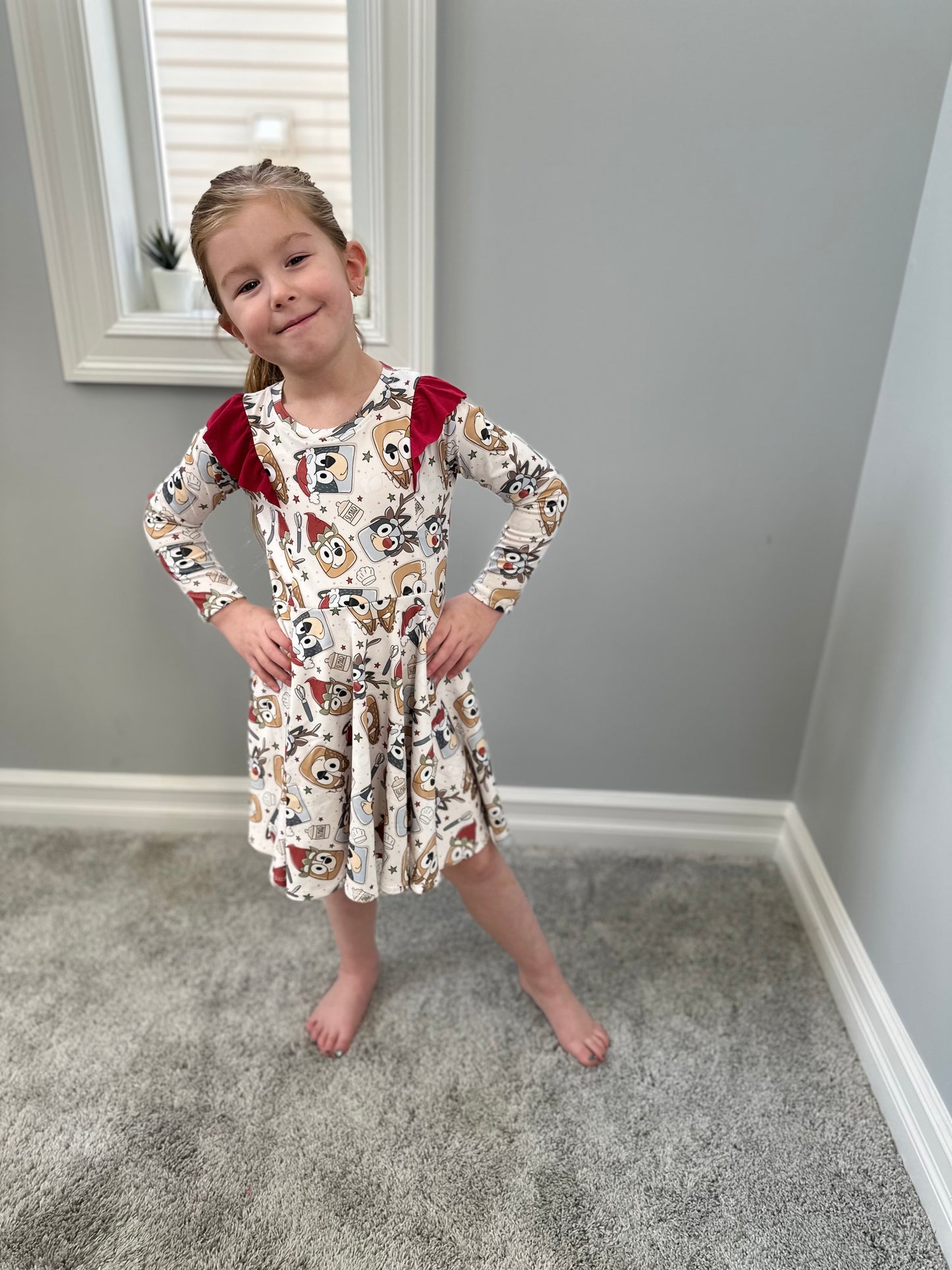 Christmas Cookie Girls Long Sleeve Twirl Dress