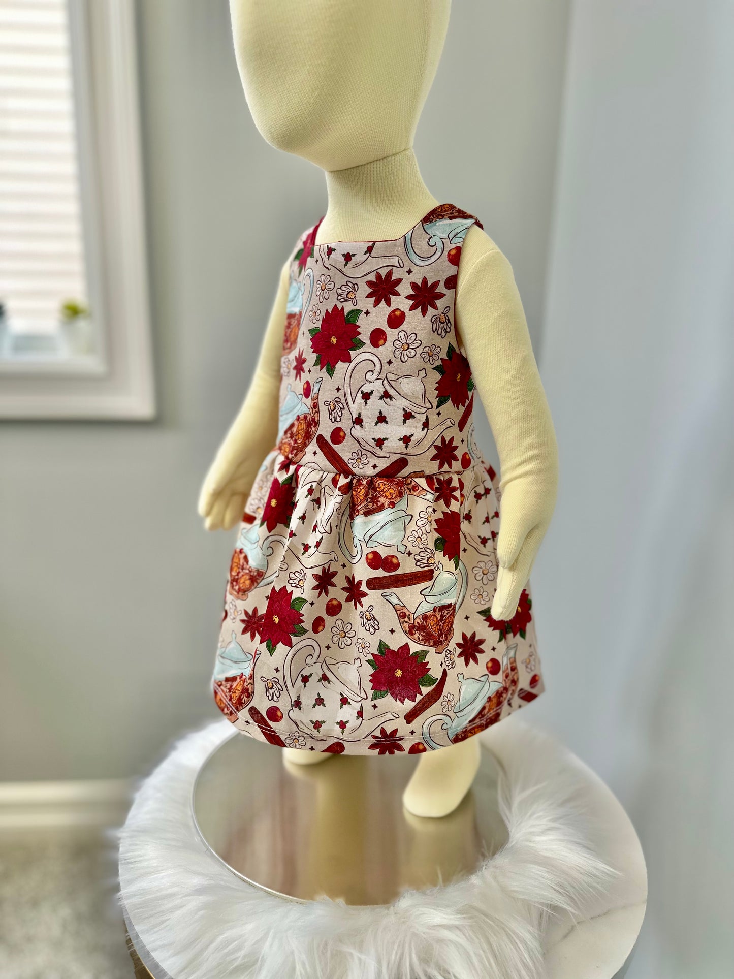 Christmas Tea Time Poinsettia Tie Back Dress